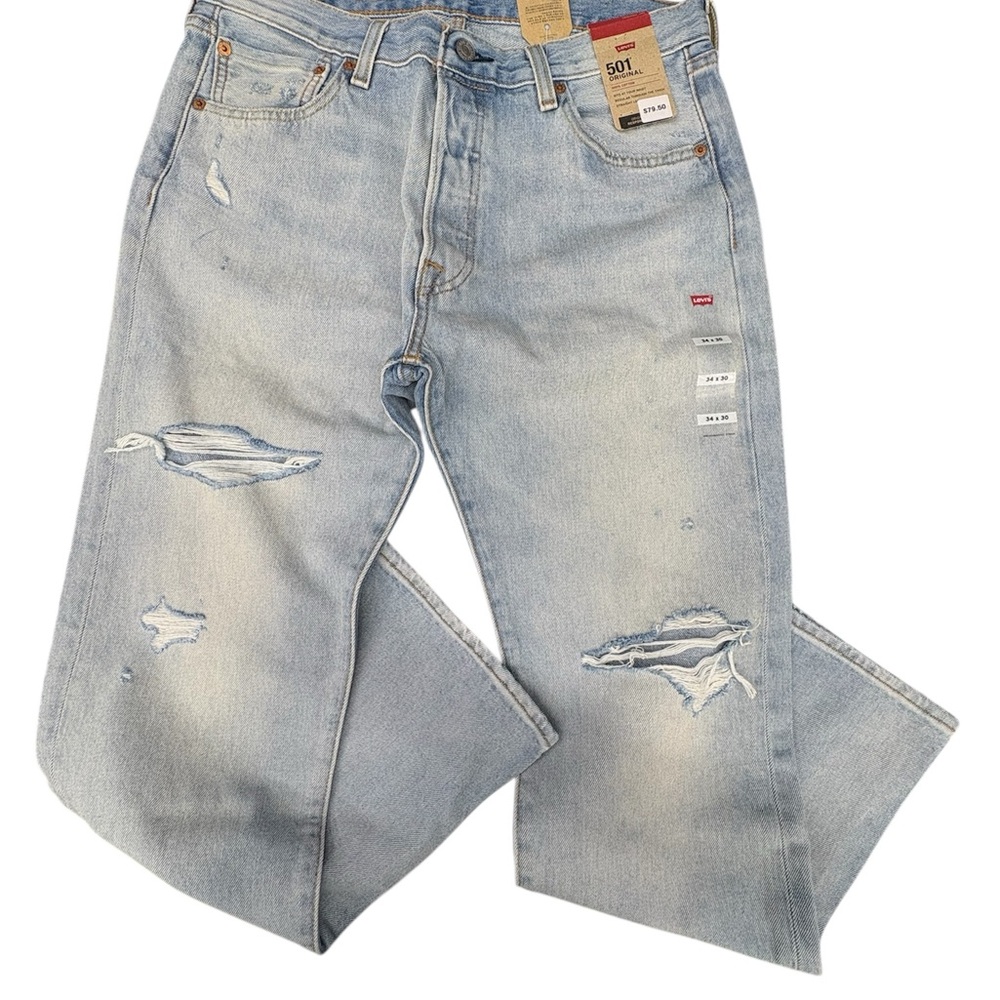 Levi's 501 34X30 Light Blue Distressed Bootcut Jeans
